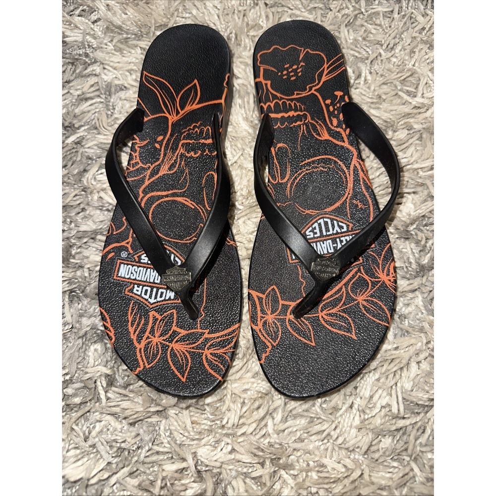 Womens Harley Davidson Black Flip Flops Thong Sandals